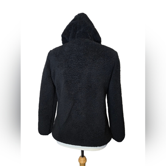 Reebok Sherpa Fleece Hoodie Jacket Black Zip Up Cozy Athleisure L Post Workout - Picture 3 of 6